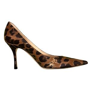 𝐉𝐢𝐦𝐦𝐲 𝐂𝐡𝐨𝐨 Leopard Print Suede Gold Black Brown Pointed Toe Heel